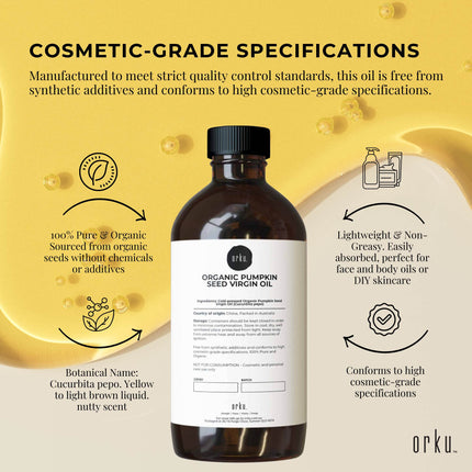 Orku 500ml Organic Pumpkin Seed Oil – Virgin Cold Pressed Unrefined Cosmetic Gr..