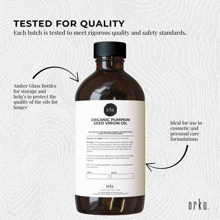 Orku 500ml Organic Pumpkin Seed Oil – Virgin Cold Pressed Unrefined Cosmetic Gr..