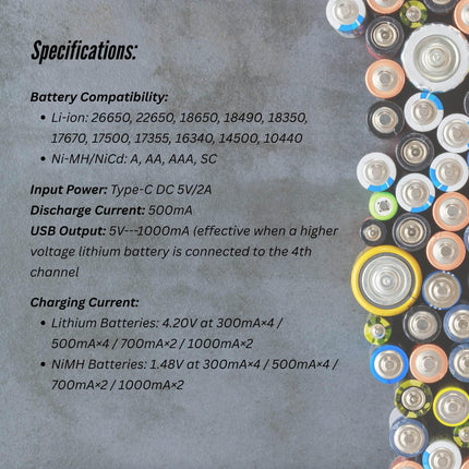 LiitoKala Lii-M4S Battery Charger LCD 4-Slot USB Li-ion NiMH Test Discharge Mode.