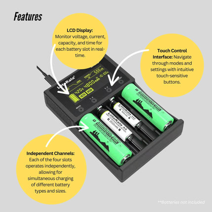 LiitoKala Lii-M4S Battery Charger LCD 4-Slot USB Li-ion NiMH Test Discharge Mode.