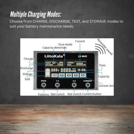 LiitoKala Lii-M4S Battery Charger LCD 4-Slot USB Li-ion NiMH Test Discharge Mode.