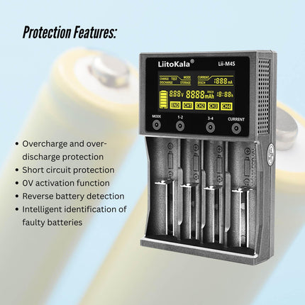 LiitoKala Lii-M4S Battery Charger LCD 4-Slot USB Li-ion NiMH Test Discharge Mode.
