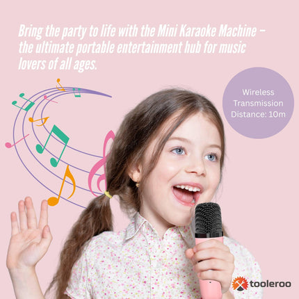 Mini Karaoke Machine and 2x Wireless Microphones Portable Bluetooth Speaker Pink.