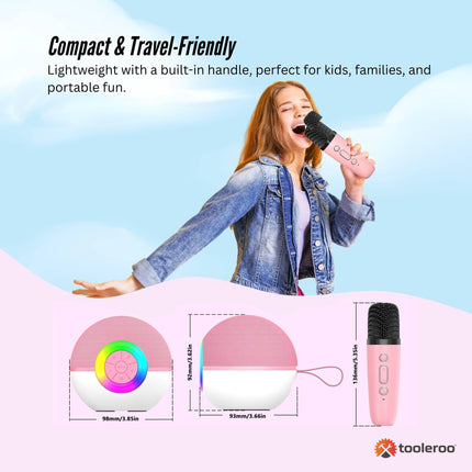 Mini Karaoke Machine and 2x Wireless Microphones Portable Bluetooth Speaker Pink.