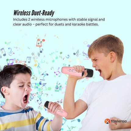 Mini Karaoke Machine and 2x Wireless Microphones Portable Bluetooth Speaker Pink.