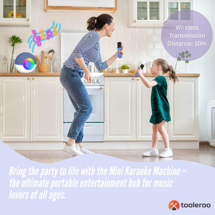 Mini Karaoke Machine and 2x Wireless Microphones Portable Bluetooth Speaker Blue.