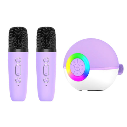 Mini Karaoke Machine - 2x Wireless Microphones Portable Bluetooth Speaker Purple.
