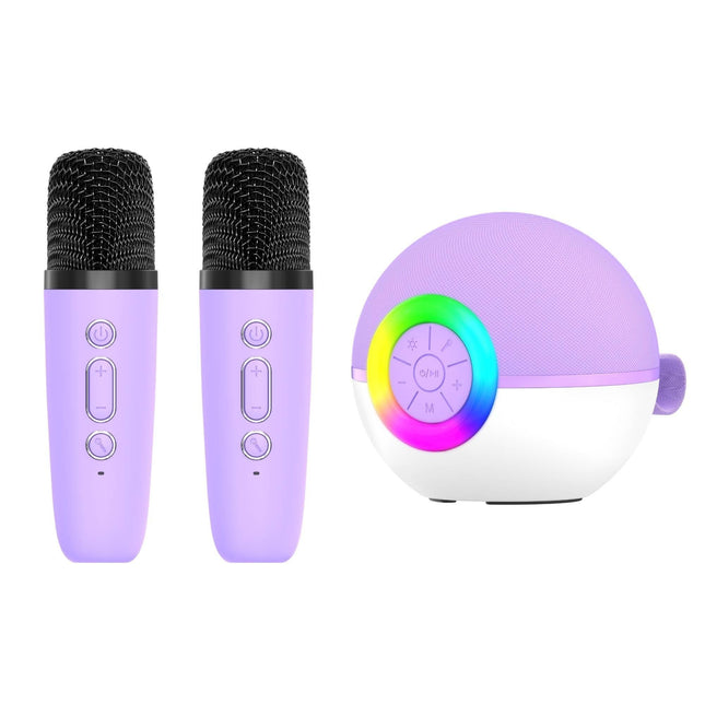 Mini Karaoke Machine - 2x Wireless Microphones Portable Bluetooth Speaker Purple.
