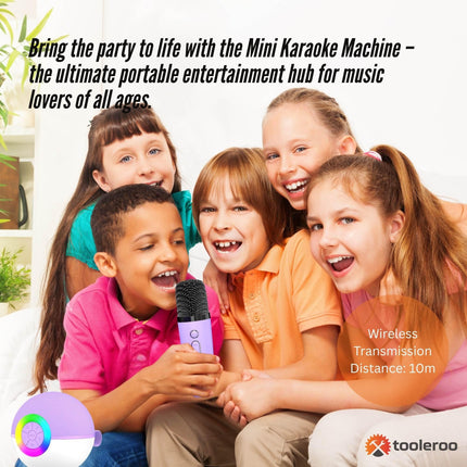 Mini Karaoke Machine - 2x Wireless Microphones Portable Bluetooth Speaker Purple.