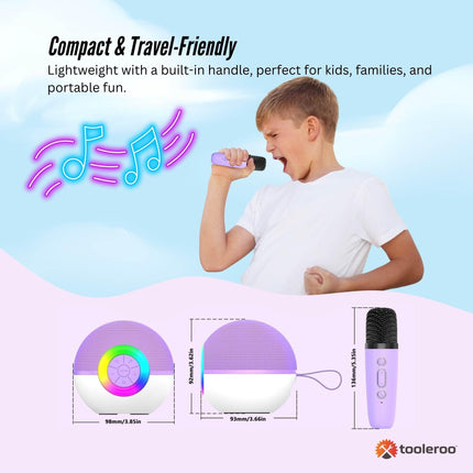 Mini Karaoke Machine - 2x Wireless Microphones Portable Bluetooth Speaker Purple.