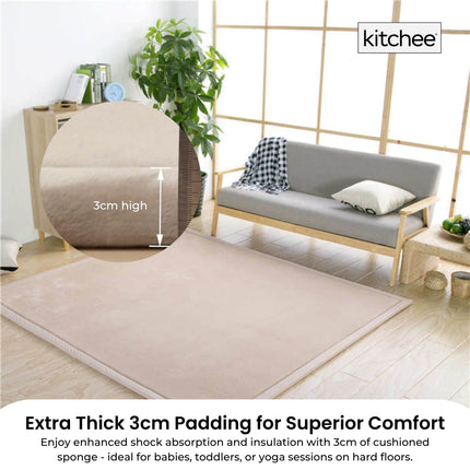 Kitchee Foam Floor Mat 200x200cm - Padded Thick Deep Soft Tatami Style Rug Cream.