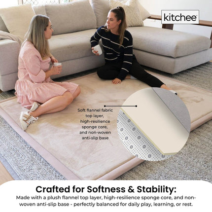 Kitchee Foam Floor Mat 200x200cm - Padded Thick Deep Soft Tatami Style Rug Cream.
