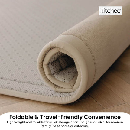 Kitchee Foam Floor Mat 200x200cm - Padded Thick Deep Soft Tatami Style Rug Cream.
