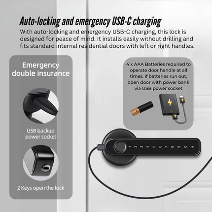 Tooleroo Digital Smart Door Lock Handle - 5in1 Keypad Home Entry Security System.