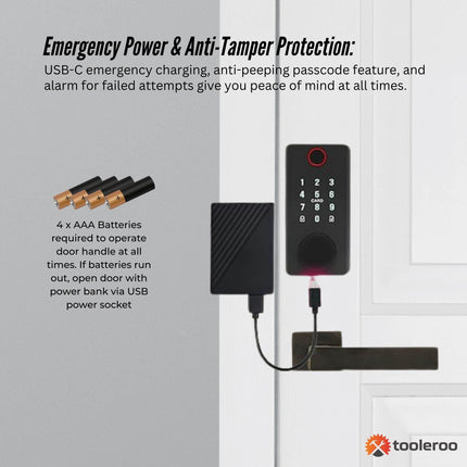 Tooleroo Digital Smart Door Lock Keypad - 5-in-1  Home Entry Security System.