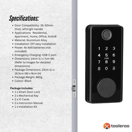 Tooleroo Digital Smart Door Lock Keypad - 5-in-1  Home Entry Security System.