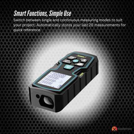 Tooleroo 40m Digital Laser Distance Measurer - LCD Area Volume Meter Tool.