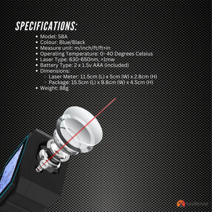 Tooleroo 40m Digital Laser Distance Measurer - LCD Area Volume Meter Tool.