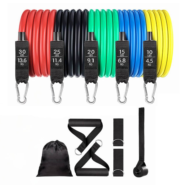 Social Hike Resistance Band Set with Handles - 11pcs Home Workout Kit 4.5-68kg.