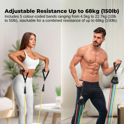 Social Hike Resistance Band Set with Handles - 11pcs Home Workout Kit 4.5-68kg.