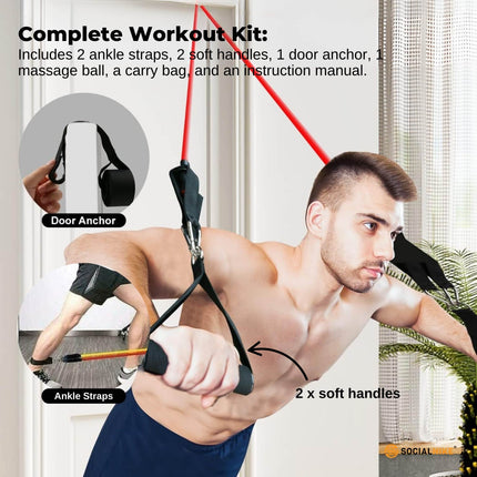 Social Hike Resistance Band Set with Handles - 11pcs Home Workout Kit 4.5-68kg.