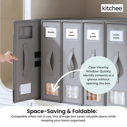 1x Kitchee Foldable Bed Sheet Storage Box - Linen and Closet Organiser Grey.
