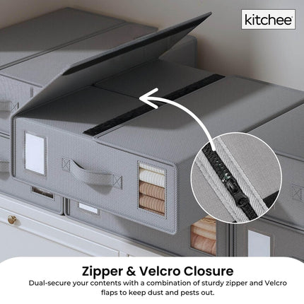 4x Kitchee Foldable Bed Sheet Storage Box - Linen and Closet Organiser Grey.