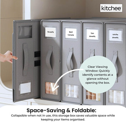 10x Kitchee Foldable Bed Sheet Storage Box - Linen and Closet Organiser Grey.