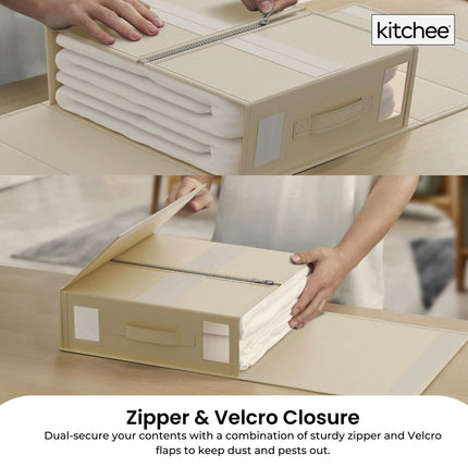 1x Kitchee Foldable Bed Sheet Storage Box - Linen and Closet Organiser Beige.