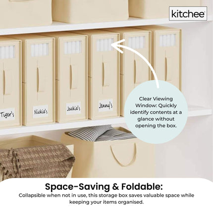 4x Kitchee Foldable Bed Sheet Storage Box - Linen and Closet Organiser Beige.