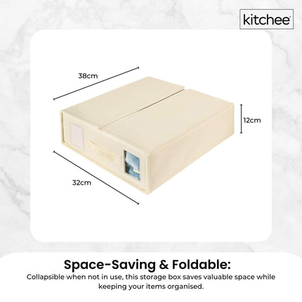 4x Kitchee Foldable Bed Sheet Storage Box - Linen and Closet Organiser Beige.