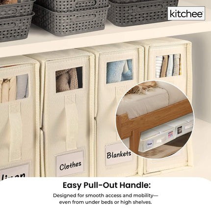 4x Kitchee Foldable Bed Sheet Storage Box - Linen and Closet Organiser Beige.