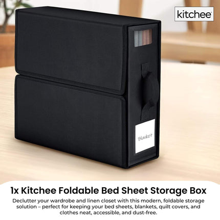 1x Kitchee Foldable Bed Sheet Storage Box - Linen and Closet Organiser Black.