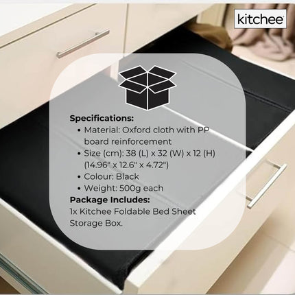 1x Kitchee Foldable Bed Sheet Storage Box - Linen and Closet Organiser Black.