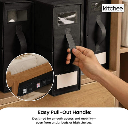 4x Kitchee Foldable Bed Sheet Storage Box - Linen and Closet Organiser Black.