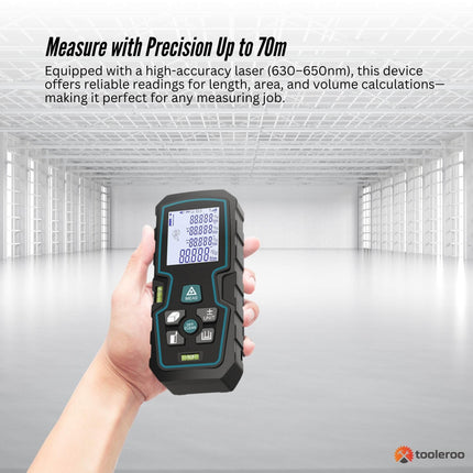 Tooleroo 70m Digital Laser Distance Measurer - LCD Area Volume Meter Tool.