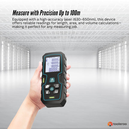 Tooleroo 100m Digital Laser Distance Measurer - LCD Area Volume Meter Tool.