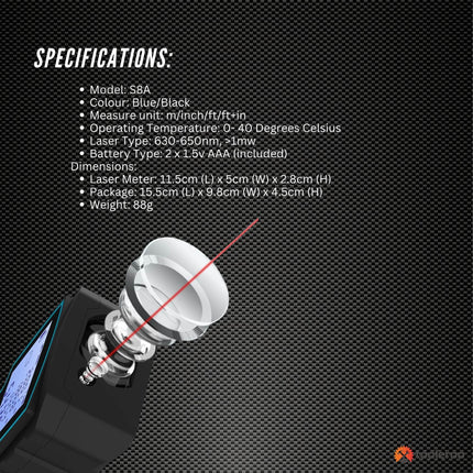 Tooleroo 100m Digital Laser Distance Measurer - LCD Area Volume Meter Tool.