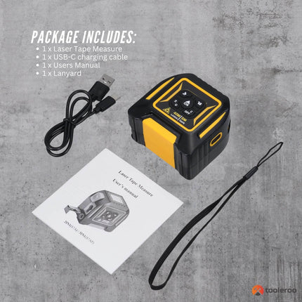 Tooleroo 40m Digital Laser Tape Measure + 5m Steel Tape – 3-in-1 Cross Marking.