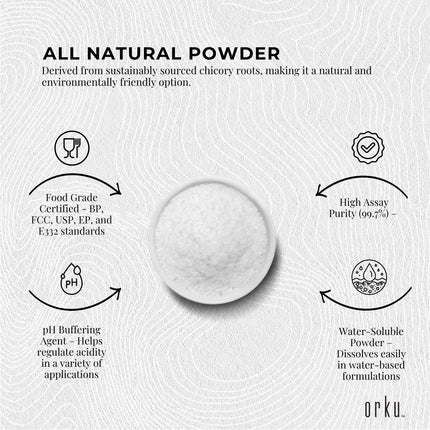 Orku 100g Potassium Citrate Food Grade - Granular BP USP FCC E332 Additive.