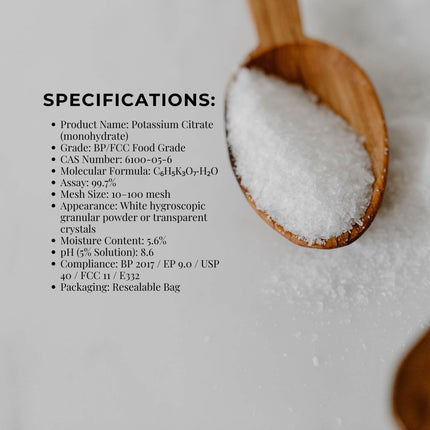 Orku 100g Potassium Citrate Food Grade - Granular BP USP FCC E332 Additive.
