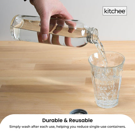 Kitchee 500ml Glass Water Bottle with Stainless Steel Lid - Set of 6 Drink Bottles.