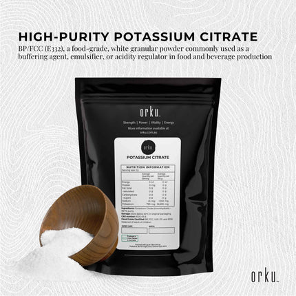 Orku 1Kg Potassium Citrate Food Grade - Granular BP USP FCC E332 Additive.