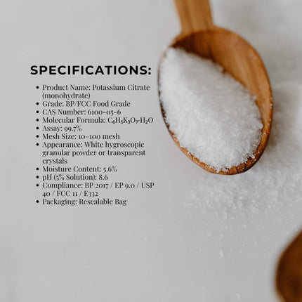 Orku 20Kg Potassium Citrate Food Grade - Granular BP USP FCC E332 Additive.