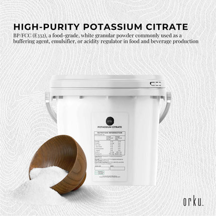 Orku 5Kg Potassium Citrate Food Grade Tub - Granular BP USP FCC E332 Additive.