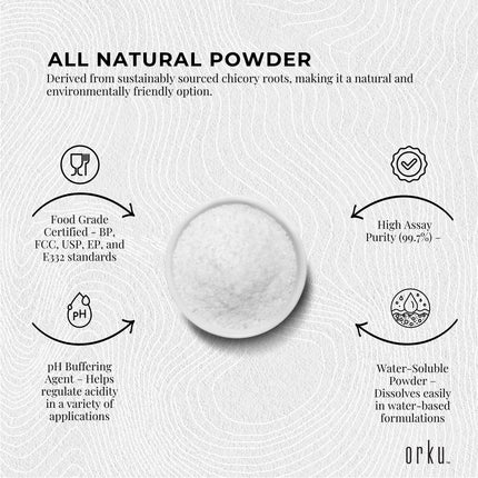 Orku 5Kg Potassium Citrate Food Grade Tub - Granular BP USP FCC E332 Additive.