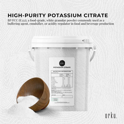 Orku 1.3Kg Potassium Citrate Food Grade Tub - Granular BP USP FCC E332 Additive.