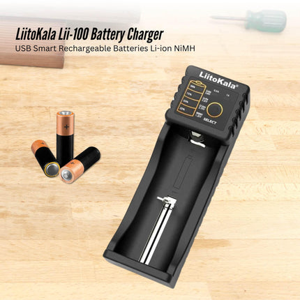 LiitoKala Lii-100 Smart Battery Charger - USB Output for 18650 AA AAA Li-ion NiMH.
