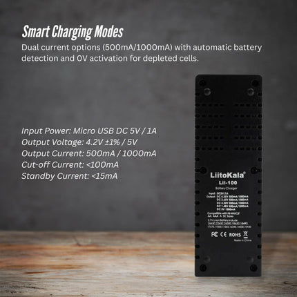 LiitoKala Lii-100 Smart Battery Charger - USB Output for 18650 AA AAA Li-ion NiMH.