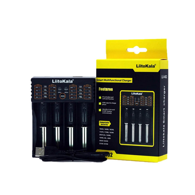 LiitoKala Lii-402 Smart Battery Charger - 4-Slot USB for 18650 AA AAA Li-ion NiMH.